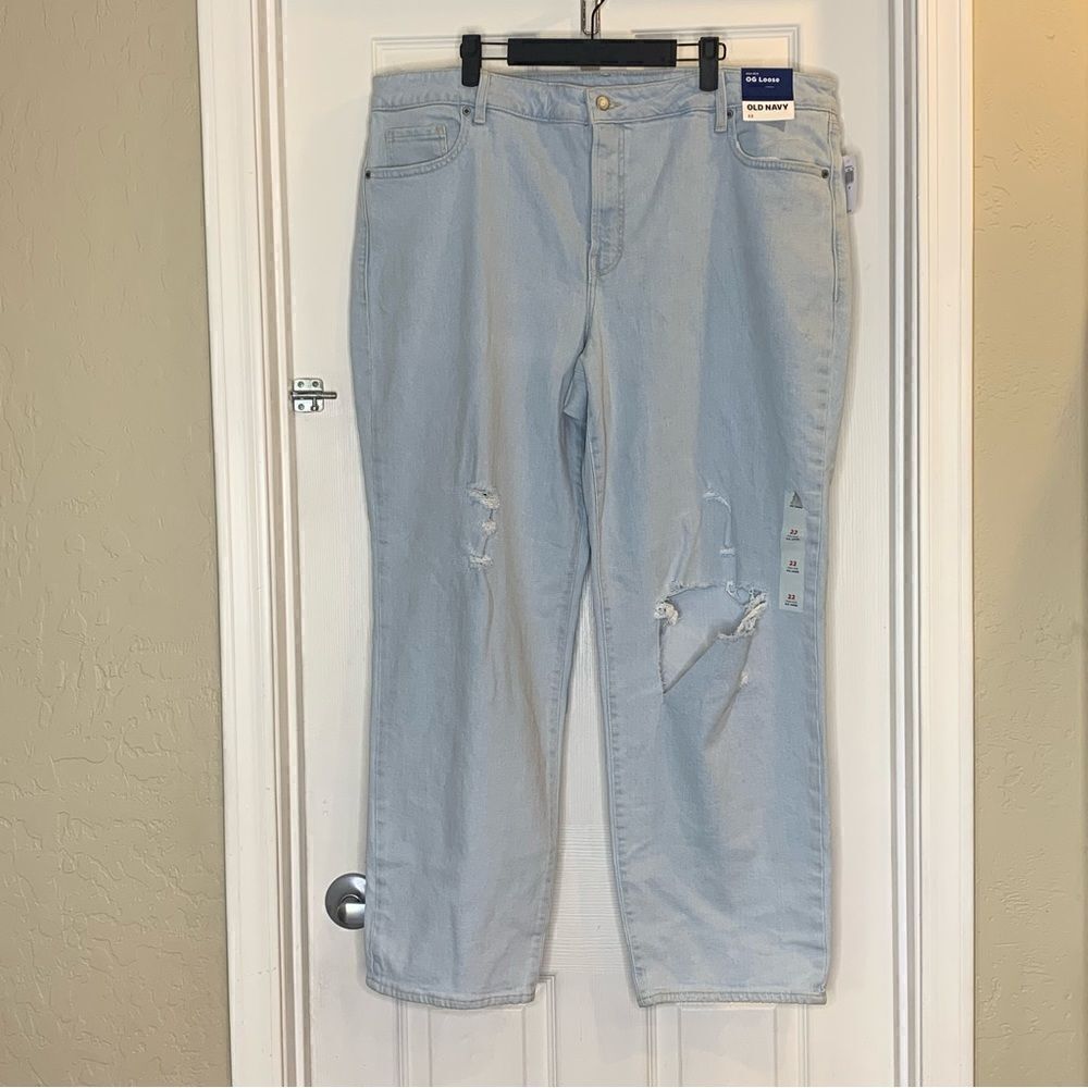 Old Navy High Rise OG Loose Fit Distressed Size 22 Light Blue Wash